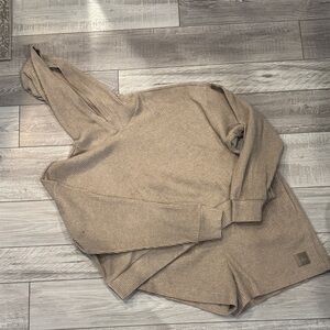 ALO Tan Ribbed Knit Hoodie Set